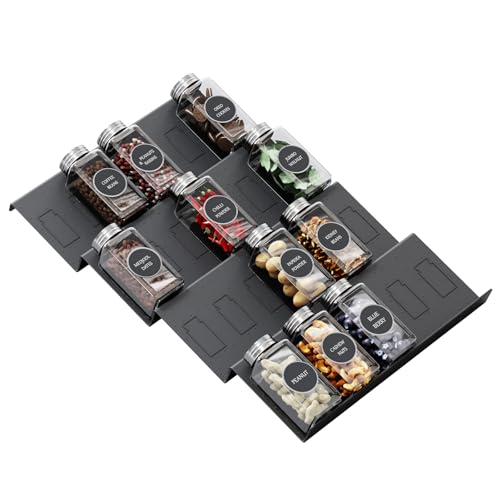Famhap Spice Drawer Organizer, 4 Tier Expandable from 11.6" to 23.2" Seasoning Rack Tray Insert for Kitchen Drawers, Spice Rack Tray for Drawer/Countertop - color: Black, size: 4pcs