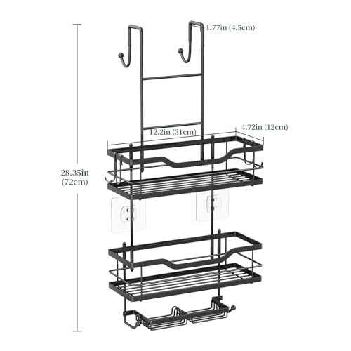 Consumest Over The Door Shower Caddy - 3 Tier Shower Shelves Hanging with Soap Holders, Large Capacity Shower Organizer with 6 Hooks, Bathroom Rack and Storage, Black - color: Black, size: 3 Tier