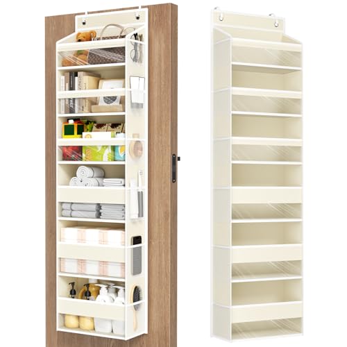Mefirt Over The Door Organizer, 6 Shelf Door Hanging Organizers with 6 Large Capacity Pockets, Behind Door Storage Hanging Shelves for Closet Wall Bathroom Bedroom Nursery - color: Beige, size: 6-Tier