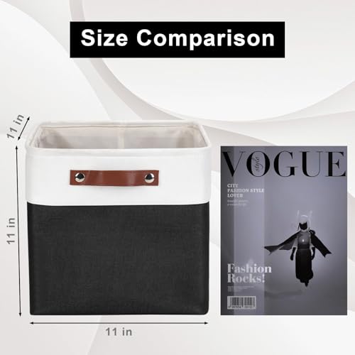 Bagnizer Collapsible Fabric Storage Cubes 11x11 Cube Storage Bins, 4 Pack Closet Baskets Box with Handles for Organizing, Shelf, Toys, Clothes, Home, Office, Nursery (Black&White) - color: Black / Off-White, size: Cube - 11"x11"x11"
