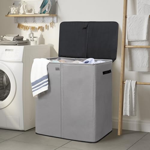WOWLIVE Laundry Hamper with Lid,160L Large Laundry Basket 3 Section with Removable Washing Bags,Collapsible Waterproof Dirty Clothes Hamper for Laundry Room Bathroom Dorm,Grey - color: Grey, size: 160L (24.8x 14 x 27.5 Inches)