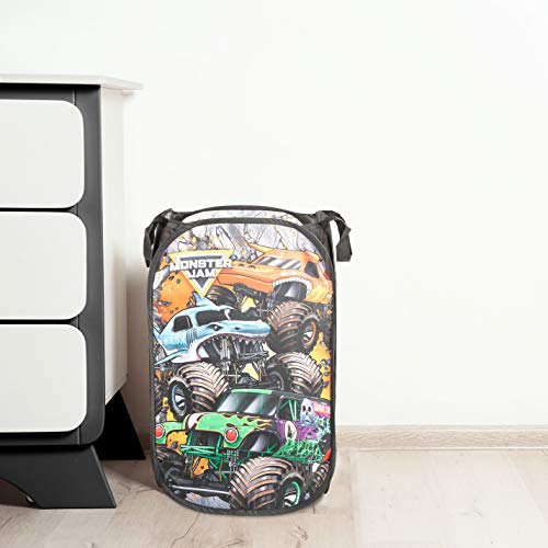Jay Franco Monster Jam Break Out Pop Up Hamper - Mesh Laundry Basket/Bag with Durable Handles - Features Grave Digger & Megalodon - color: Monster Jam