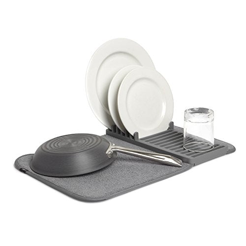 Umbra Udry Dish Rack and Microfiber Drying Mat – Space-Saving Design Folds Up for Easy Storage, Mini Rack, Gray - color: Gray, style: Mini Rack