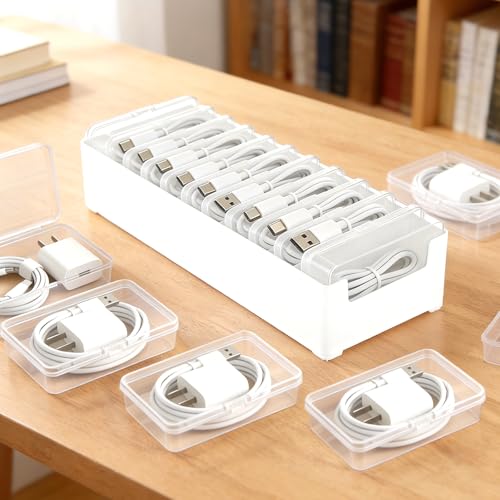 4 Sets Cable Organizer Storage Box with 11 Clear Switch Case Desktop Cable Management Box Power Cord Organizer Stackable Cords Storage Organizer for Office Home Desk Accessories Stationery Supplies
