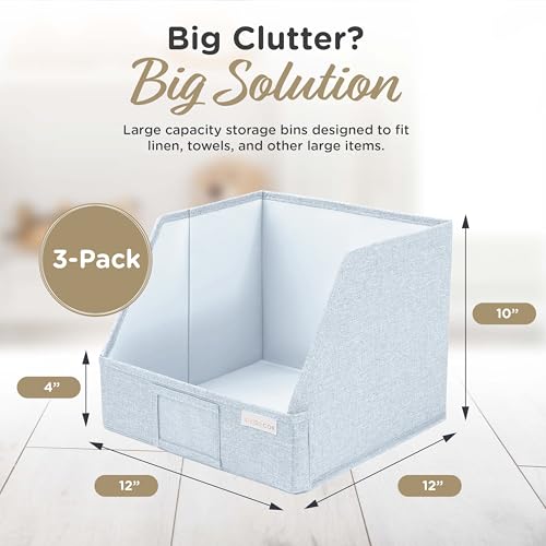 VIVIDECOR Open Front Trapezoid Closet Bins 12x12x10 – Easy Access Shelf Organizer for Folded Clothes, Fabric Storage Baskets for Sweaters, Towels, Linen – Light Blue, 3 Pack - color: Light Blue