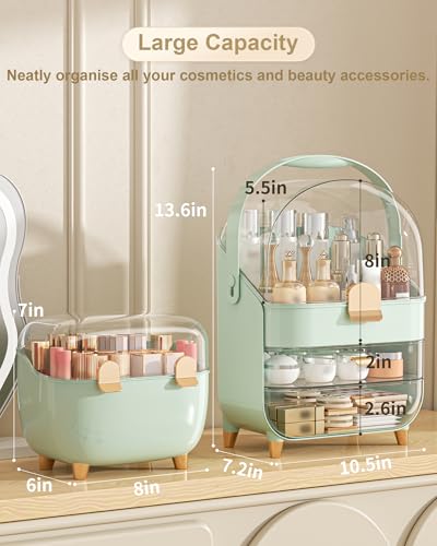 Makeup Organizer Countertop, Skincare Holder Bathroom Counter Organizer, Storage Box Cosmetic Display Cases, Teen Girl Gifts Make up Organizers (Green/Lipstick) - color: Green/Lipstick