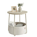 VASAGLE LILEA Collection - Small Round Side End Table, Modern Nightstand with Fabric Basket, Cream White ULET223K67 - color: Cream White, size: Round + 1 pack
