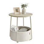 VASAGLE LILEA Collection - Small Round Side End Table, Modern Nightstand with Fabric Basket, Cream White ULET223K67 - color: Cream White, size: Round + 1 pack