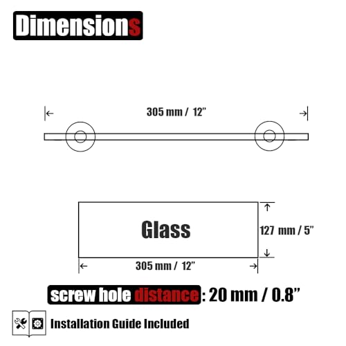 JQK Bathroom Glass Shelf, Tempered Glass Shower Storage 12 by 5 inches, 304 Stainless Steel Champagne Bronze Wall Mount, TGS101L12-CB - color: Champagne Bronze, size: 12 Inch (1 Pack)