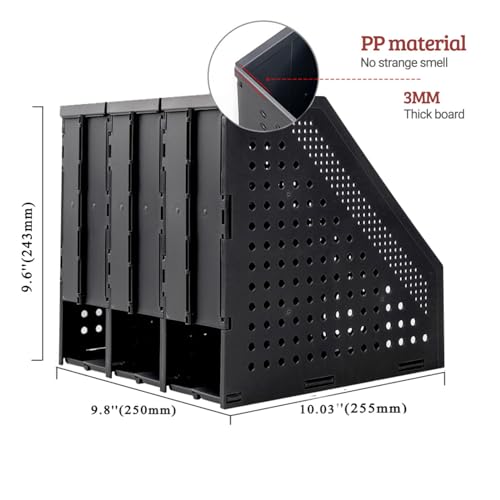 Marte Vanci Collapsible 3 Compartment Magazine Holder Desktop Organiser Adjustable Sturdy File Dividers Document Cabinet Rack Display (2 Pcs Black) - color: Black 3 Compartments (2 Pcs)