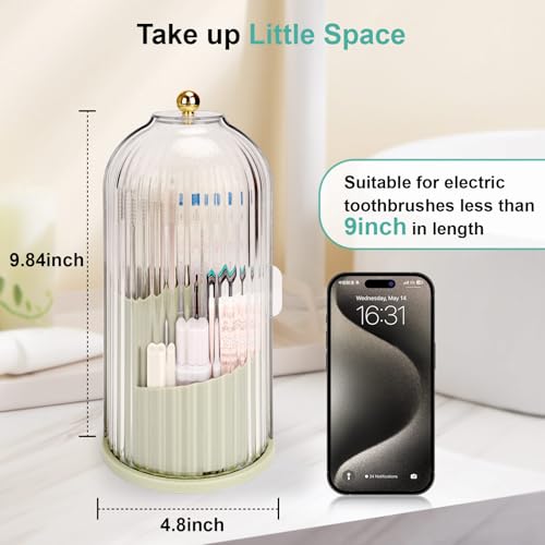 QIYVLOS Toothbrush Holders with Sliding Lid, Rotating 3 Slots Bathroom Organizer Countertop, Tooth Brush Toothpaste Holder Bathroom Counter Stand Sink Organizer Caddy for Makeup Brushes Holder (Green) - color: Green+transparent