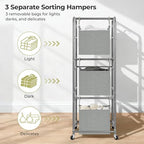 150L 3-Tier Vertical Laundry Hamper Sorter with Water-Resistant Removable Bag, Rolling Laundry Cart with Wheels & Brakes for Apartment, Dorm, Bathroom, Laundry Room, Grey