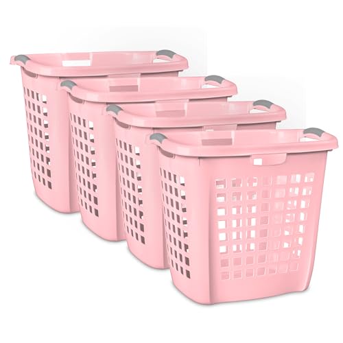 Sterilite 4-Pack Ultra Easy Carry Laundry Basket, Plastic Clothes Hamper Bin w/Comfort Grip Handles & Rim, 2.1 Bushel Capacity, Pink Frost - color: Pink Frost