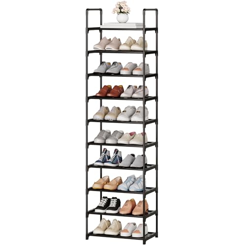 10-Tier Large Shoe Rack,20-25 Pairs Sturdy Shoe Shelf Storage Organizer,Tall Shoe Stand for Entryway, Hallway and Closet(Black) - size: 10-Tier(Black)