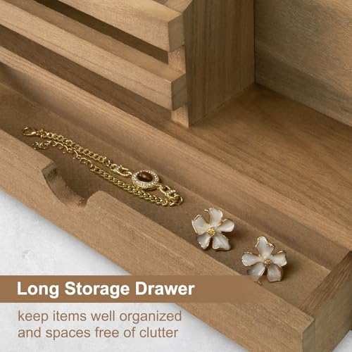 Key Holder Wall Mount, Mail Holder with Storage Drawer and 5 Key Hooks for Coat, Dog Leash, Home Decor Rack, House Accessories, Entry Way Organizer (Light Brown) - color: Light Brown, size: Standard - 11.8 Inch