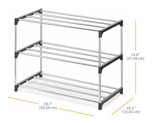 Whitmor 3-Tier Shoe Rack - Small Space Solution - Store up to 6 Pairs of Shoes - Organize Shoes & Accessories - Chrome & Black - size: 3-Tier