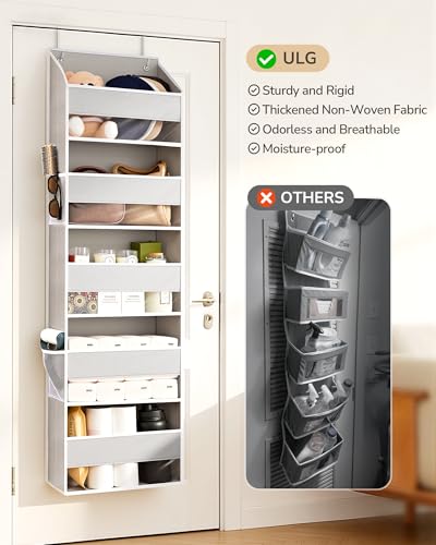 ULG 2-Pack Over-The-Door Organizer 5 Tiers, – Hanging Storage Organizer with 4 Mesh Side Pockets,Space Saving Closet Door Organizer for Clothes, Shoes, Toys, Accessories Light Gray - color: Light Grey, size: 2 Pack