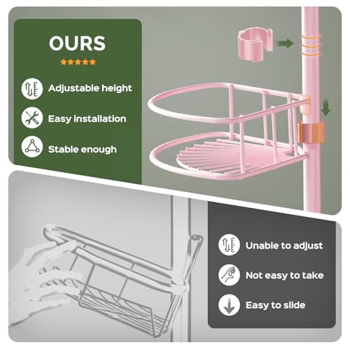 HAMITOR Corner Shower Caddy Tension Pole: 4-Tier Rust-Resistant Adjustable Bathroom Organizer Shelves - 47-121 Inch No-Drill Quick Installation - Space-Saving Storage for Renters Family - Pink - color: Pink