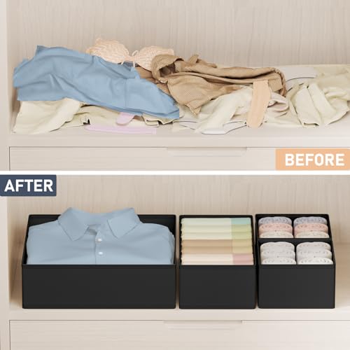 DIMJ Drawer Organizer Clothes Storage - 24 Pack Baby Dresser Organizer for Nursery, Small Fabric Closet Drawer Organizer Bins for Underwears Socks, Foldable Storage Dividers Organization for Bedroom - color: Black, size: 24 Pack