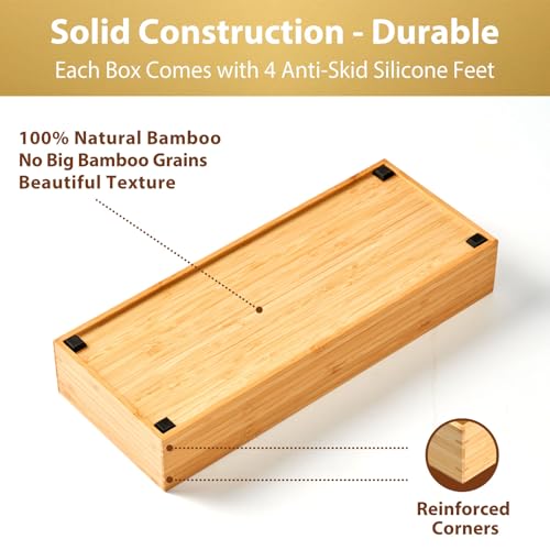 Umilife Bamboo Kitchen Utensils Organizer, Extra High Silverware Drawer Tray, Flatware Cutlery Storage Box, Multi-Use Holder in Office, Bathroom, Pantry - 15"x6"x2.5" (Set of 2) - size: 15 x 6 x 2.5" (Standard, Set of 2)