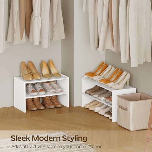 YATINEY Expandable Shoe Rack, 2-Tier Adjustable Entryway Shoe Organizer, Stackable Closet Shoe Rack for Small Space, Compact Shoe Shelf Storage for Garage Holds Up to 12 Pairs, White SS03WW - color: White