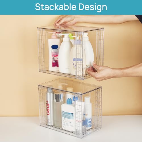 Vtopmart 2 Pack Clear Stackable Storage Drawers,9.7" High Plastic Organizers Bins for Skincare, Bathroom Supplies,Ideal for Cabinet,Undersink,Vanity,Kitchen,Pantry Organization - size: 2Pack 9.7"H