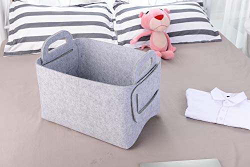 Minoisome Storage Basket Felt Storage Bin Collapsible& Convenient Box Organizer with Carry Handles for Office Bedroom Closet Babies Nursery Toys Laundry (Light grey, 15.7inch（L）×11inch（W）×10inch（H）) - color: Light grey, size: 15.7inch（L）×11inch（W）×10inch（