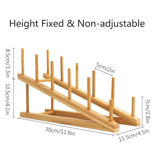 8 Pack Dish Rack Bamboo Drying Rack Wooden Plate Dish Rack Cabinet Organizer Kitchen Pot Lid Stand for Dish, Plate, Cup, Bowl, Cutting Board - size: 8PCS