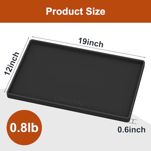 ukeetap Extra Thick Silicone Mat Waterproof with Raised Edge 19” x 12”, BPA Free Non-Slip Dog & Cat Food Mat, Feeding Mat for Food and Water Bowls, Spill Proof Mat to Protect Floors, Black - color: Black, size: 19"L x 12"W