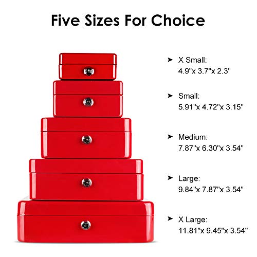 Kyodoled Medium Cash Box with Money Tray,Small Safe Lock Box with Key,Cash Drawer,7.87"x 6.30"x 3.54" Red Medium - color: Red, size: Medium