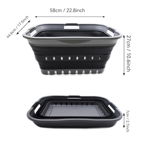 SAMMART 42L Collapsible Plastic Laundry Basket - Foldable Pop Up Storage Container/Organizer - Space Saving Hamper/Basket (1, Grey/Black) - color: Grey/Black