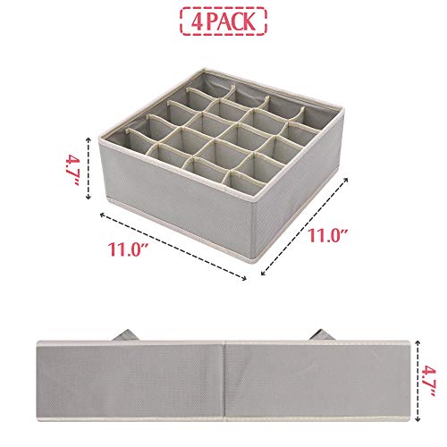 DIOMMELL Set of 4 Foldable Cloth Storage Box Closet Dresser Drawer Organizer Fabric Baskets Bins Containers Divider for Clothes Underwear Socks Lingerie Clothing, Grey 40-0000 - color: Light Grey