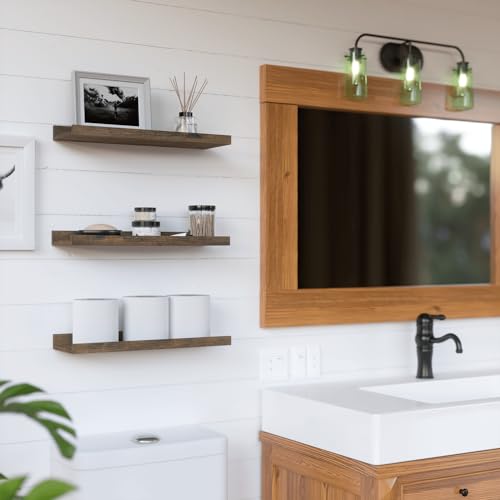 RICHER HOUSE 3 Set Floating Shelves for Wall Decor, 16 inches Wall Mounted Book Shelf, Nursery Shelves Picture Ledge Shelf with Lip for Storage, Bedroom, Living Room, Bathroom - Brown - color: Brown, size: 3pcs*15.75in