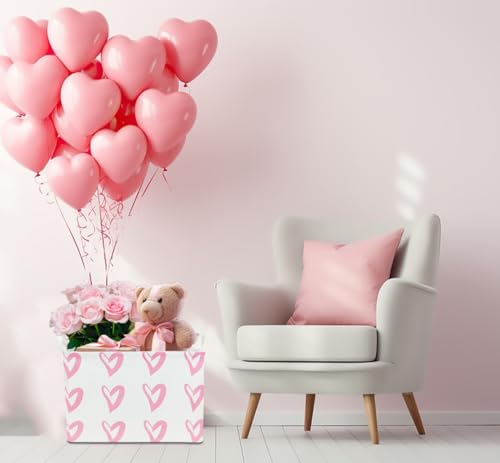 CLOCOR Rectangular Pink Heart Basket Empty, Storage Bin, Waterproof Book Box with Handles, Gift Basket(Pink Heart) - color: Pink Heart