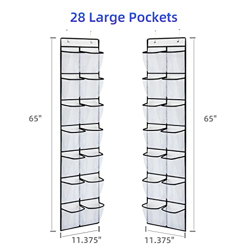 KEEPJOY Over the Door Shoe Organizer, Hanging Shoe Organizer with 4 Hooks, Shoe Holder with 14 Mesh Pockets Closet Door Shoe Storage Bag (White-2Pack) - color: White-2 Pack of 14