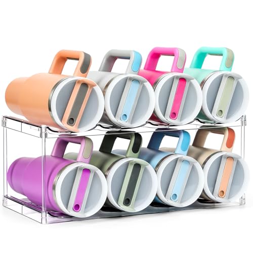 Design for Stanley 40 OZ & Large Bottles & Tumblers with Handle - Acrylic Water Bottle Organizer - Stackable Clear Wine Rack, Cup Holder for Home Kitchen Pantry Shelf Countertop Cabinet, 2 Tier Hold 8 - size: 2 Tier for 8