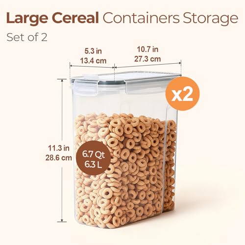 ComSaf 6.7Qt Cereal Storage Container Set of 2 - Ideal for Home Cooks Storing Cereal and Organized Families Organizing Bulk Food，Large Cereal Dispenser Keeps Pantry and Kitchen Countertop Neat - size: 6.7Qt-Rectangle