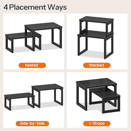 HOOBRO Cabinet Organizer Shelf, Set of 4 Kitchen Counter Shelves, Expandable Kitchen Storage, Stackable Spice Rack, for Kitchen, Countertop, Office Desk, Living Room, Black BK20TLP201 - color: Black