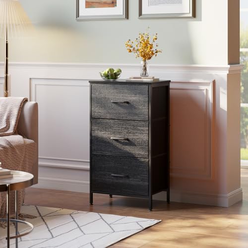 AODK Dresser for Bedroom Nightstand Small Dressers Chest of Drawers End Table for Living Room, Closet Dresser with 3 Storage Drawers Organizer Clothes, Charcoal Black - color: Charcoal Black