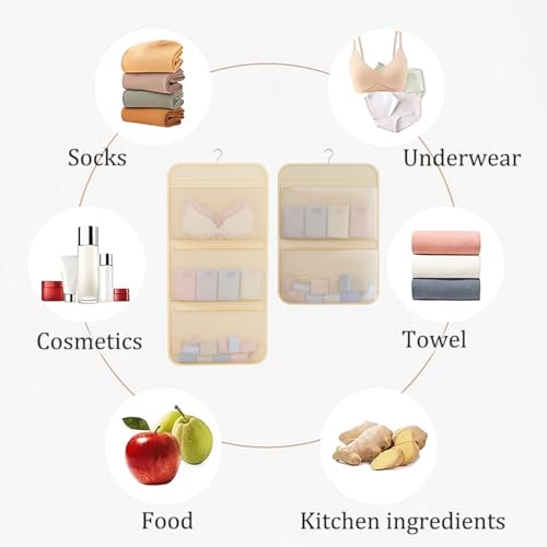 MIUPOO Multi Purpose Multi Layer Mesh Storage Hanging Bag,Hanging Storage with Zipper and Metal Hanger for Bra Underwear Socks,Mesh Pockets Hanging Storage Bag,2 Pieces. (2, 2 Layer and 3 Layer)