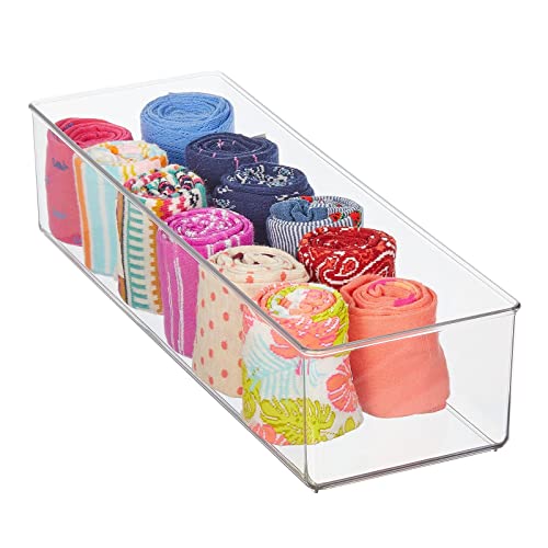 mDesign Plastic Drawer Organizer Box, Long Storage Organizer Bin Container; For Closets, Bedrooms, Use for Leggings, Socks, Ties, Jewelry, Accessories - Lumiere Collection - 2 Pack - Clear - size: 6 x 18 x 4 (Pack of 2)
