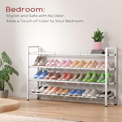 Bumusty 4-Tier Long Expandable Shoe Rack for Closet, 18"-44" Adjustable Shoe Rack for Entryway, 20-24 Pairs Large Shoe Organizer Shelf Storage, Sturdy Metal, White - color: White, size: 4-Tier