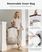 SOLEDI Slim Laundry Hamper with Lid, Narrow Laundry Basket with Removable Bags, Dirty Clothes Hamper with handle, Small Hamper perfect for Laundry room, Bathroom, Bedroom, Small spaces. 70L Beige - color: Off-White, size: 70L