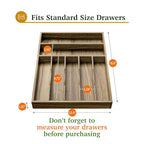 Kiasthome Acacia Wood Silverware Drawer Organizer, Kitchen Utensil Cutlery Drawer Organizer with Grooved Dividers, Flatware Organizer Silverware Tray Holder for Spoon, Fork, 13''x16.9'' (7 Slots) - size: 7 Slots