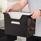 IRIS USA Large Portable Desktop File Box with Open Lid, 4 Pack, Side Handles, Hanging File Folders, Tabs & Inserts, Letter Size, Magazines, Newspapers, Mail, Books, Notebooks, Black - style: Black L - 4 Pack