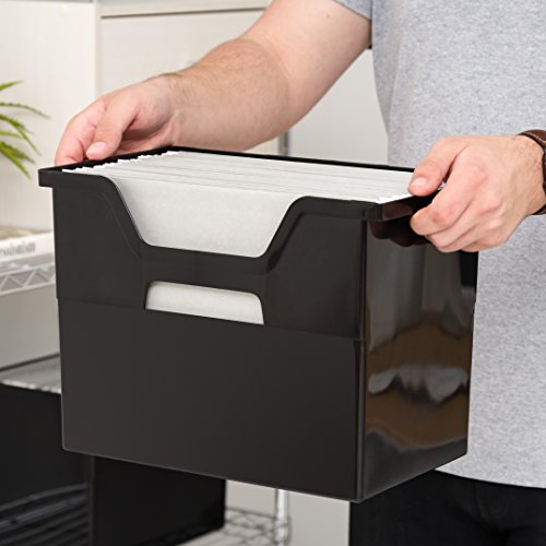 IRIS USA Large Portable Desktop File Box with Open Lid, 4 Pack, Side Handles, Hanging File Folders, Tabs & Inserts, Letter Size, Magazines, Newspapers, Mail, Books, Notebooks, Black - style: Black L - 4 Pack