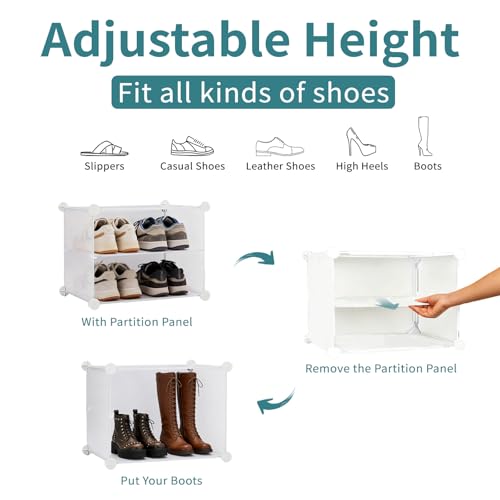 Simple Deluxe 6-Tier Shoe Rack Organizer with Doors, Stackable Shoe Storage Cabinet for Entryway Closet, Plastic Shoe Shelf with Metal Frame, Holds up to 24 Pairs for Bedroom Hallway, White - color: White