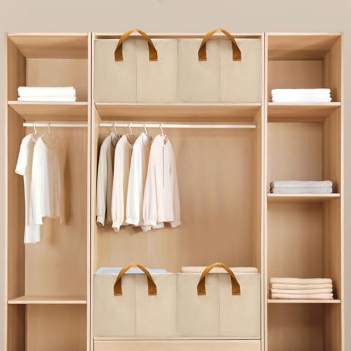 SNWDN 6 Pack Closet Cloth Storage Bins for Shelves,Large Storage Baskets for Shelves, Fabric Bins for Closet organization with Handles（ Beige 17''L x 12''W x 10''H） - color: Beige, size: Large（6 pack 17''L x 12''W x 10''H）