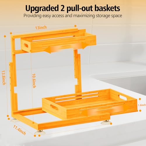Under Sink Organizer, Premium Bamboo Wood Pull Out Cabinet Organizer, 2 Tier Slide Out Sink Shelf Cabinet Storage Shelves, Under Sink Storage for Kitchen Bathroom Cabinet - color: Beige