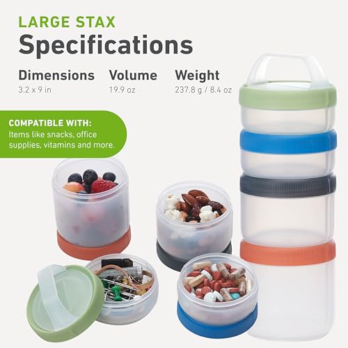 humangear Stax Modular Storage System - Food-Safe 4-Piece Stacking Container with Click-Handle - color: Spectrum, size: Large